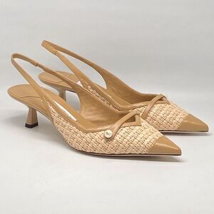 Jimmy Choo Amita 45 Raffia Slingback Pumps size 38.5